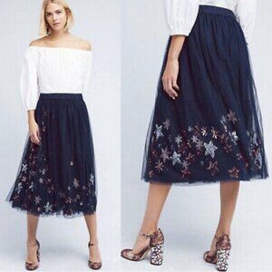 Anthropologie Moulinette Soeurs Sequins Stars and Moon Tulle Ballet Midi Skirt
